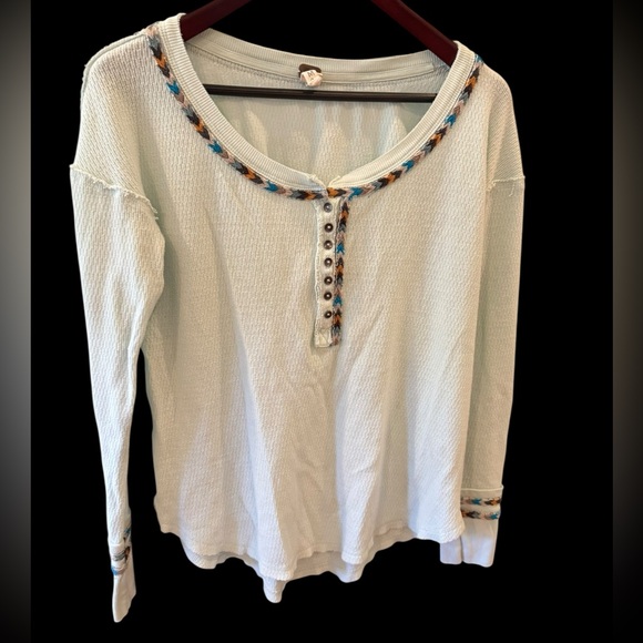 Free People Thermal Rainbow Stitched Henley Top Mint Green - Picture 1 of 6